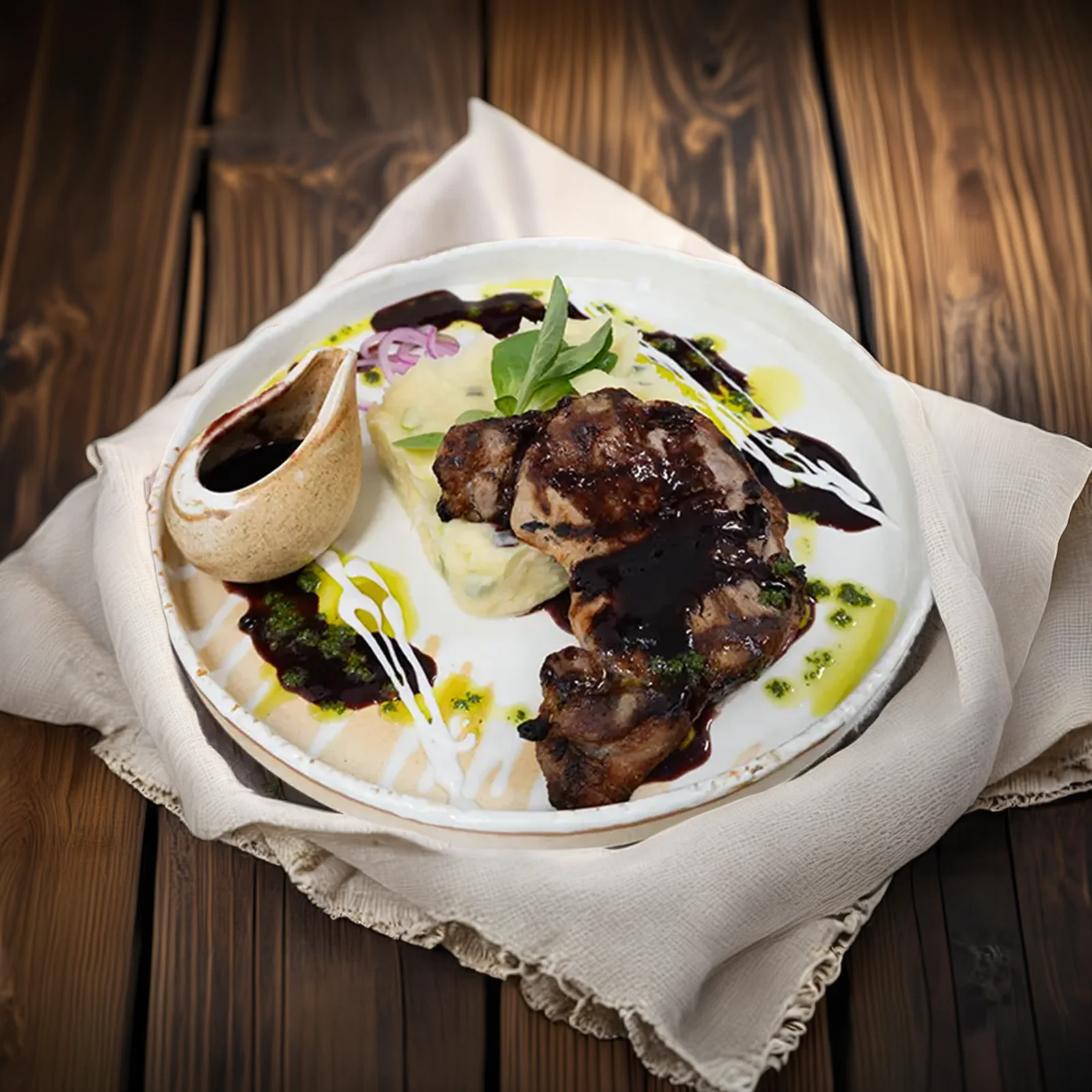 ceafa de porc cu piure si sos merlot preparat fraged restaurant la ponton falticeni